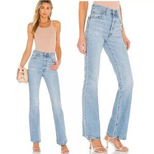 Women's LEVI'S Ribcage Boot Button-fly Jeans High Rise Light Wash‎ | Size 32